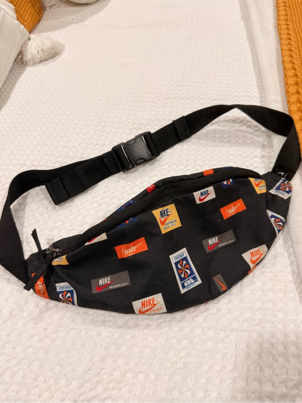 Nike Black Waist Pack with Multicolor Logo Patch Print